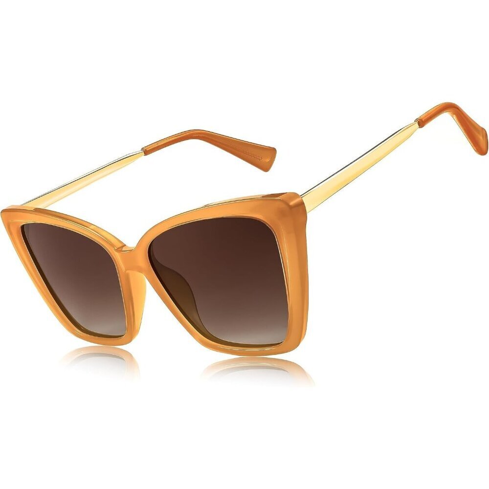 Women's Milky Orange Trendy Polarized Classic Stylish Square Cat Eye Sun Glasses